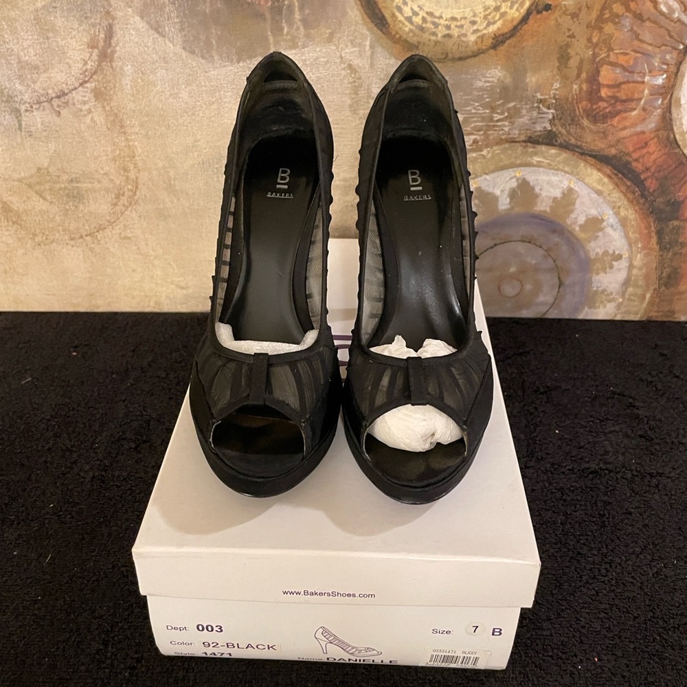 Bakers Danielle Silk and Organza Black Heels